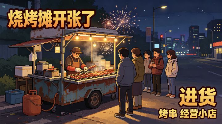 进货穿串炭火烤肉，沉浸式经营夜市小摊截图