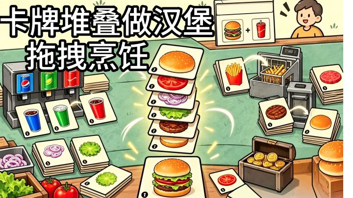 卡牌做汉堡!拖拽堆叠,开启自动烹饪小店截图